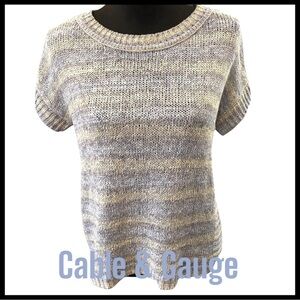 Cable & Gauge Light Blue/Grey Striped Short Sleeve Scoop Neck Sweater (S)